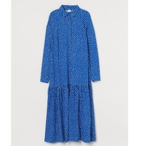 H&M Bright Blue/White Dotted Calf Length Dress